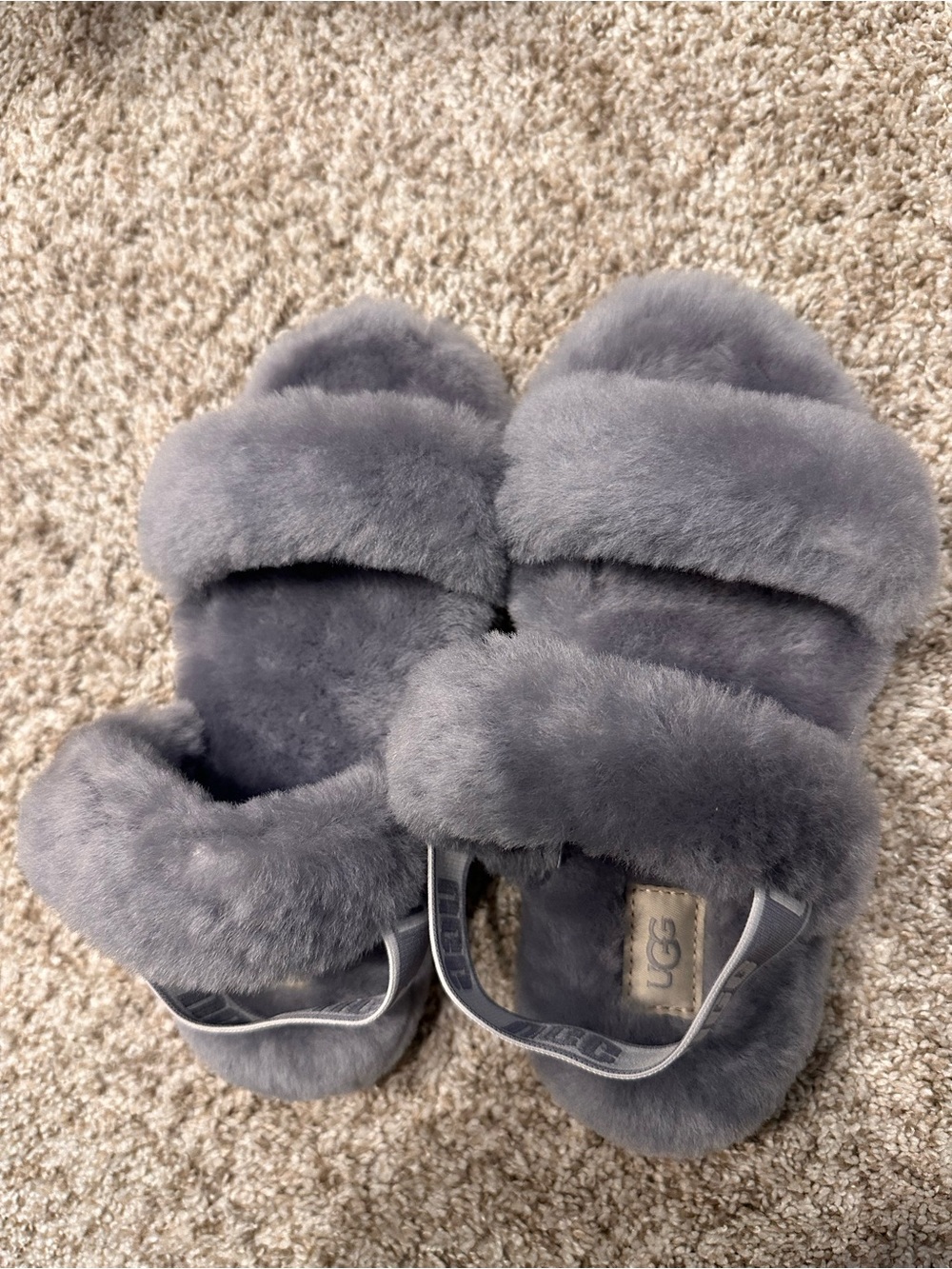 UGG kids Gray Fluff Slide Sandals